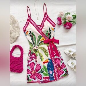 NEW Tropical Pink Floral Wrap Dress